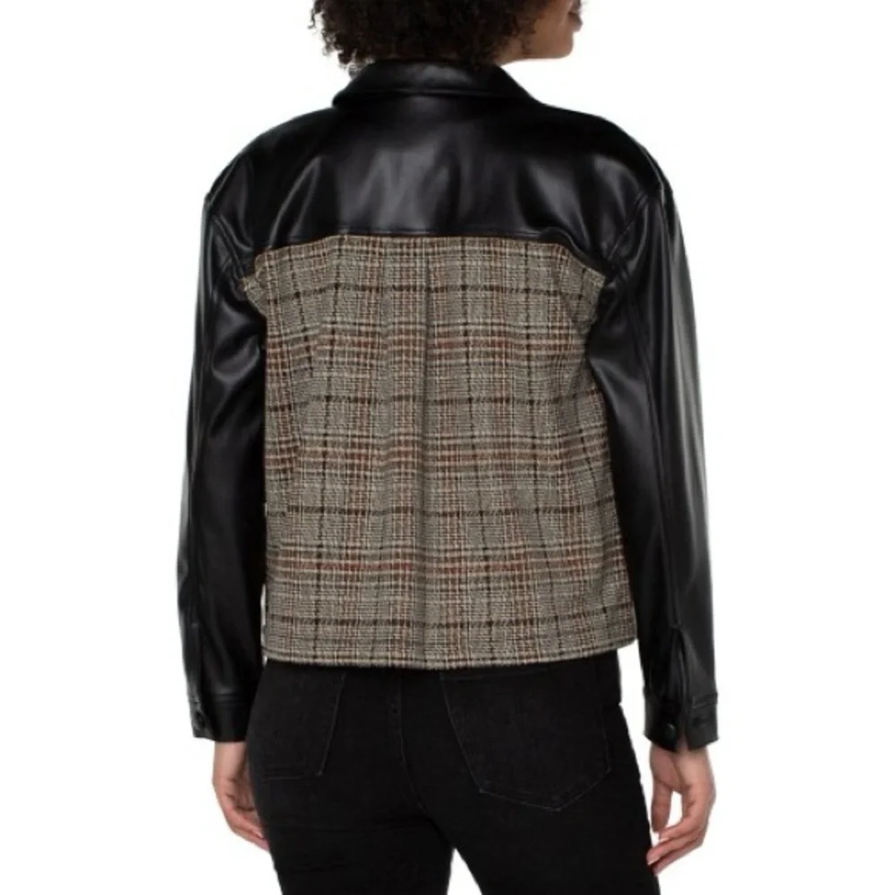 Liverpool Los Angeles Women's Faux-Leather Mixed-Media Shacket‎